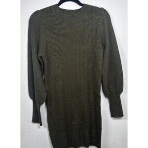 Lulus Sweater Dress Womens Medium Olive Green Ribbed Knit Long Balloon Sleeve